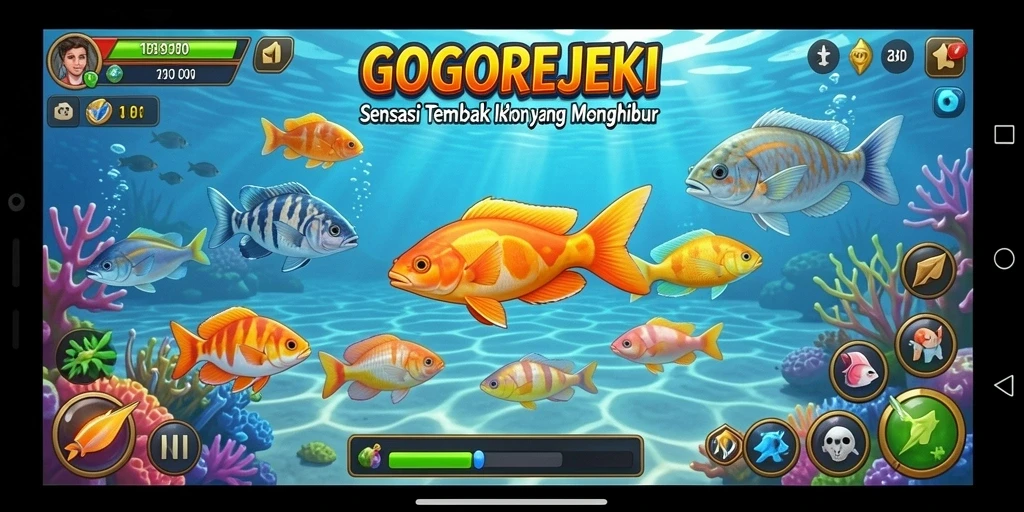 Tampilan gameplay seru GOGOREJEKI saat menembak ikan.