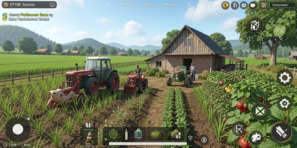 Tampilan gameplay GT108 yang seru dan interaktif dalam bertani.