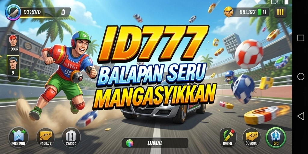 Gameplay mendebarkan dari ID777 dengan mobil balap cepat di trek.