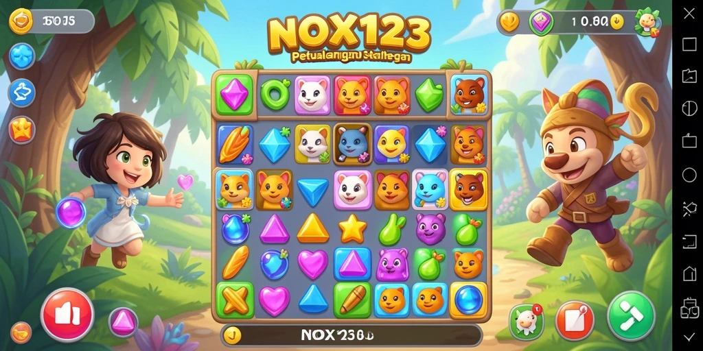 Tangkapan layar permainan NOX123 yang menampilkan keseruan gameplay Match-3.