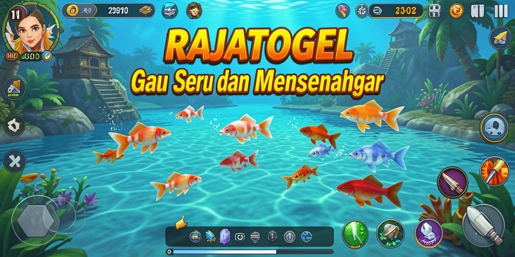 Screenshot dari gameplay RAJATOGEL yang menunjukkan aksi seru saat memancing.
