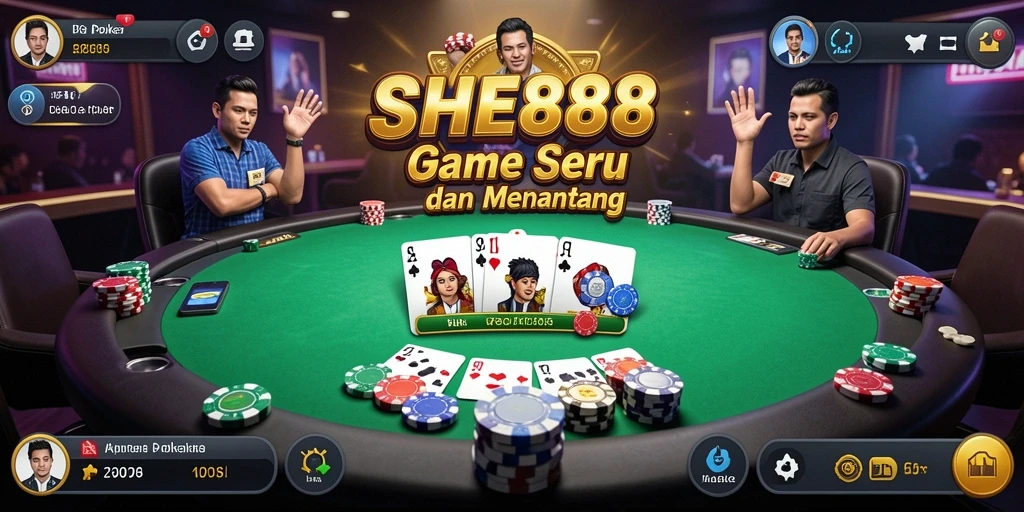 Screenshot gameplay SHE888 menampilkan aksi seru permainan Poker.