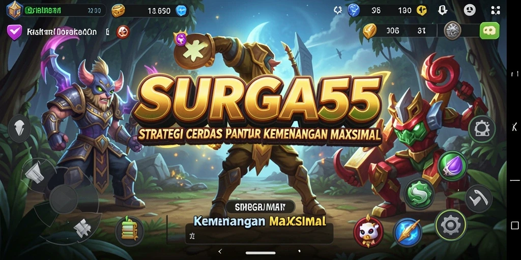 Tampilan gameplay SURGA55 yang menampilkan aksi strategi mendebarkan.