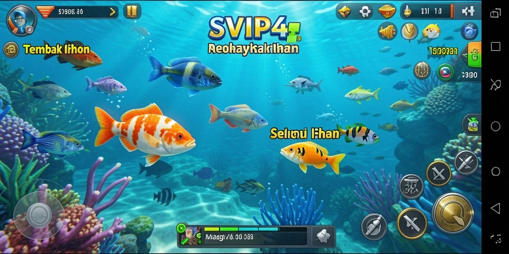 Screenshot gameplay SVIP4 menampilkan aksi seru menangkap ikan.