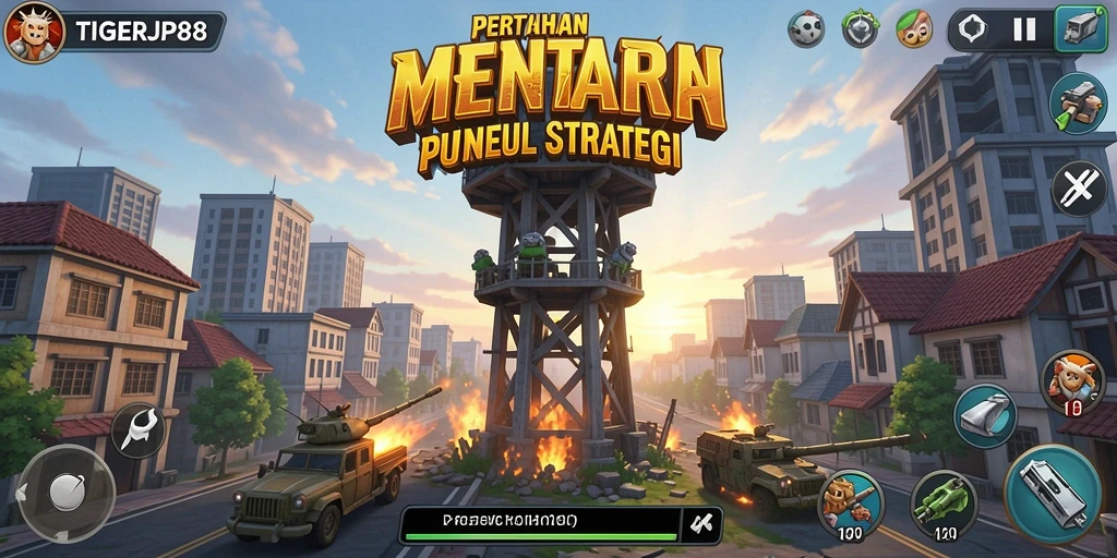 Screenshot gameplay menampilkan aksi menara pertahanan yang mendebarkan.